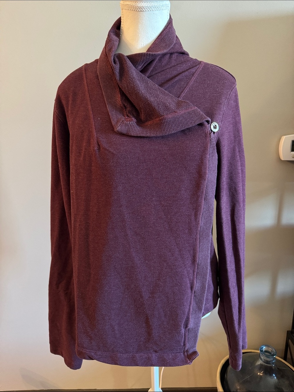 Patagonia Plum Asymmetrical Button Cowl Turtleneck Sweater